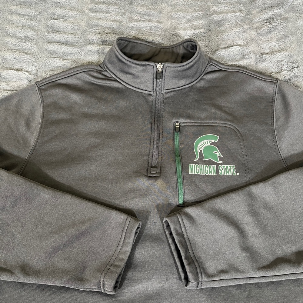 Stadium Athletics Michigan State Spartans 1/4 Zip Pullover Gray Mens Large AQ041